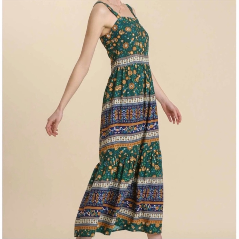 NWT Umgee Green and Blue Patterned Maxi Dress - Picture 2 of 11
